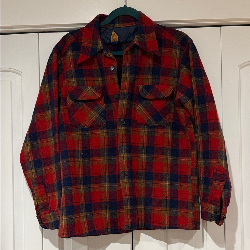 Vintage Pendleton 100% Wool Plaid Shirt Jacket Shacket Large Made USA